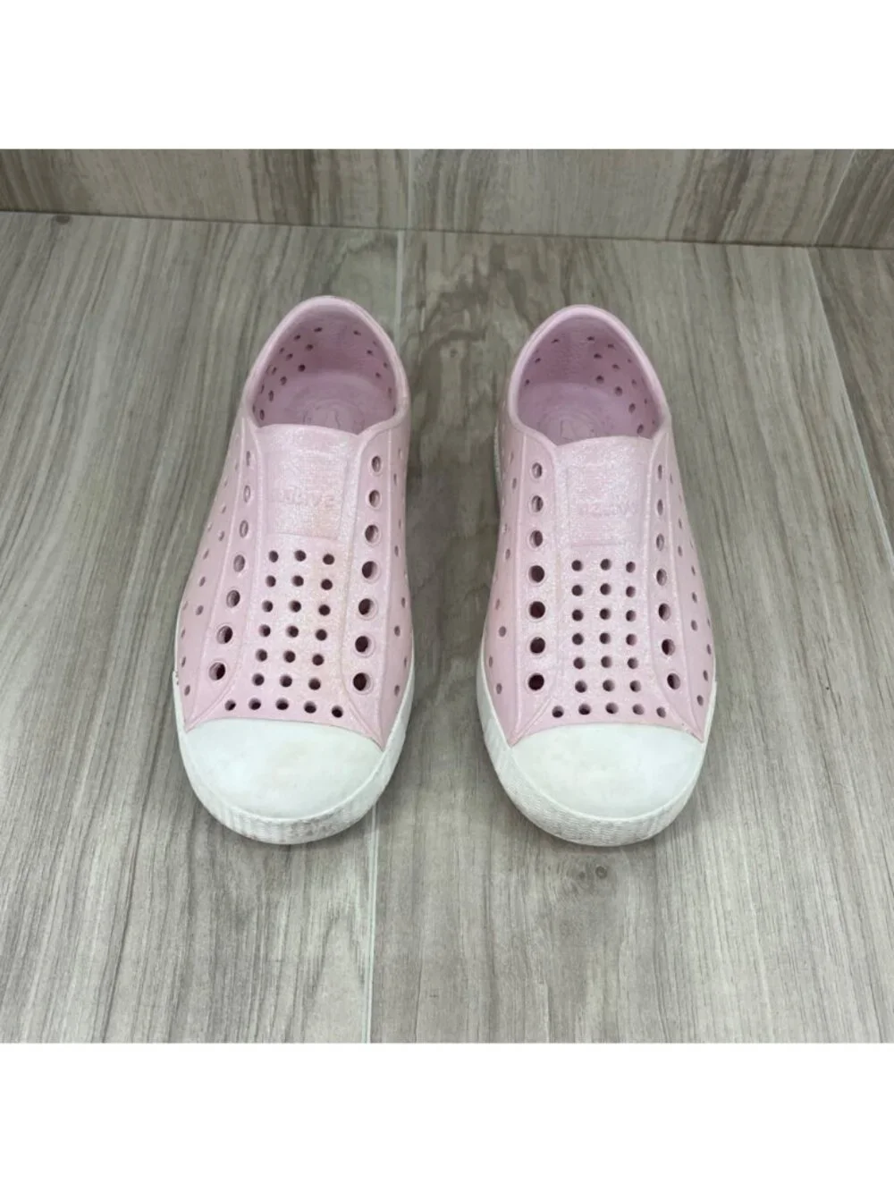 Native Jefferson Shoes Kids Toddler 11 Bio Bling Pink Glitter Slip On Waterproof